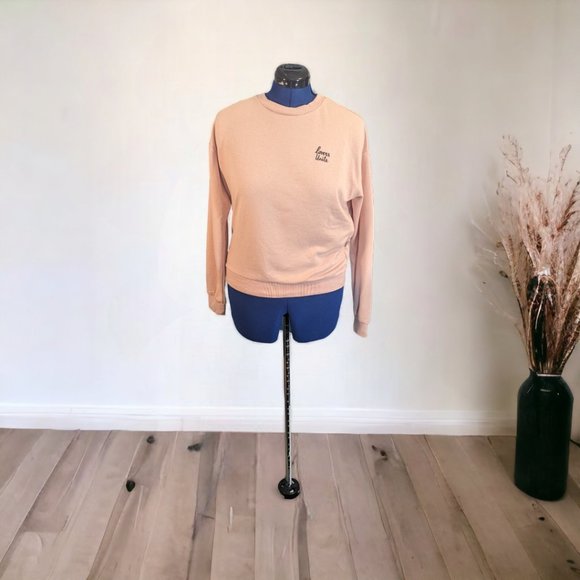 H&M Tops - H&M Divided Blush Pink Love Embroidered Crew Neck Sweater Size M